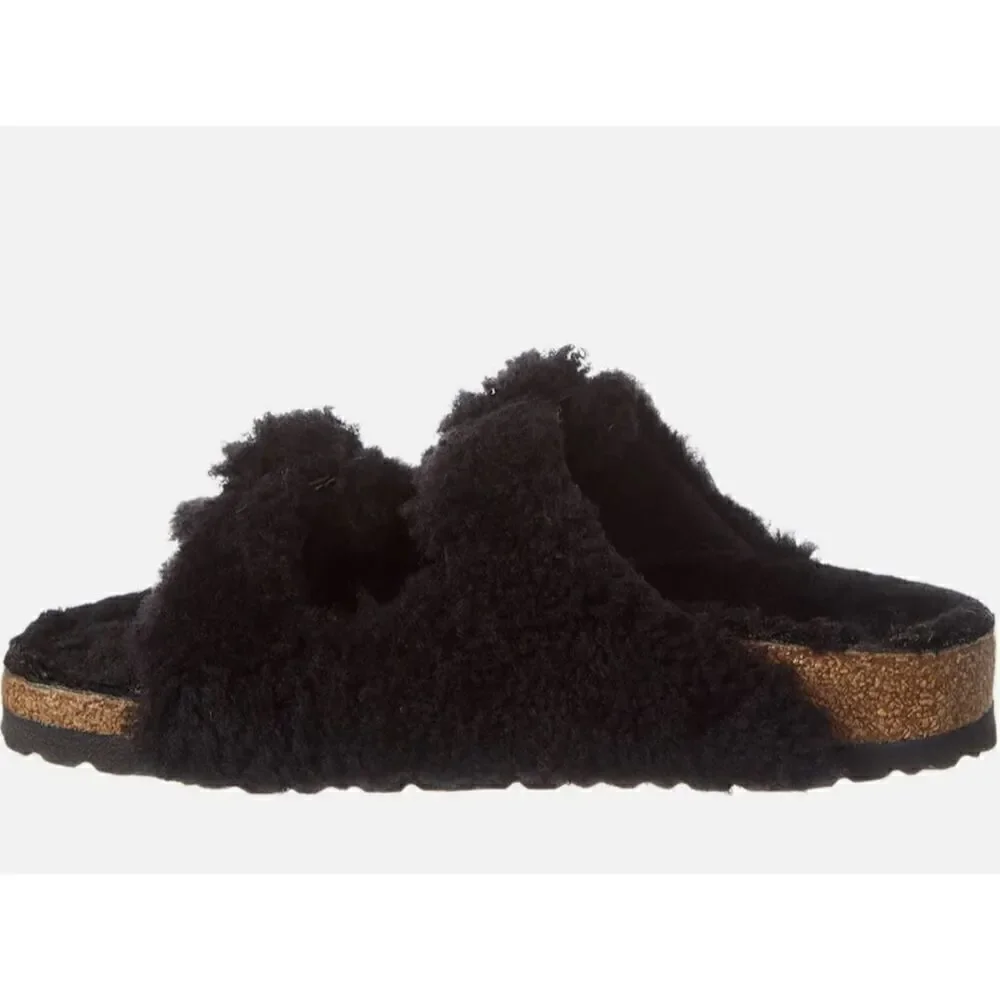 Birkenstock Arizona Big Buckle Narrow Shearling Sandal Women's size 41/10 Black